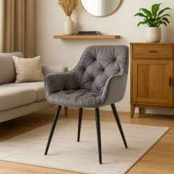 Fotoliu catifea tapitat, cu spatar inalt si design cu cusaturi, 55x60x89 cm, gri