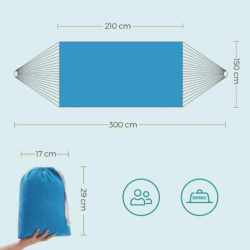SONGMICS Hamac dublu, accesorii de prindere cu chingi si carabiniere, 210x150 cm, 300 kg, albastru