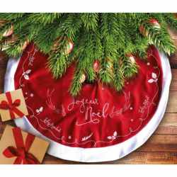 Covor decorativ pentru brad, din fetru matlasat, diametru 90 cm, rosu