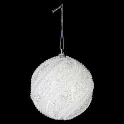 Set 12 globuri decorative cu sclipici si paiete, 3 modele asortate, diametru 8 cm, alb