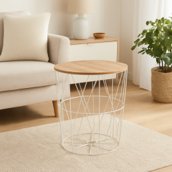 Masuta cafea Atmosphera Kumi, otel si MDF, 47x57 cm, alb