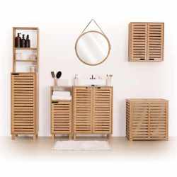 Dulap baie 5Five Sicela pentru lavoar, cu usi si rafturi, bambus si MDF, 60x28x80 cm, natur