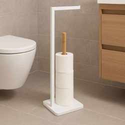 Suport hartie igienica 5Five Natureo, metal si bambus, 20x20x65 cm, alb