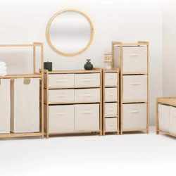 Dulap 5Five Tidy Box cu 5 rafturi, carton presat si bambus, 33x19x78 cm, bej