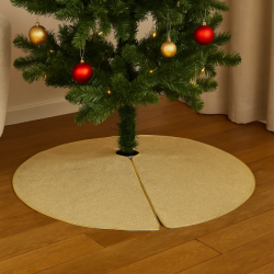 Covoras de pus sub bradul de Craciun, diametru 90 cm, auriu