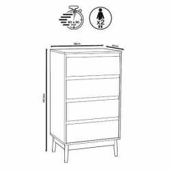 Noptiera Abana cu 4 sertare, PAL si MDF, 60x40x107 cm, bej