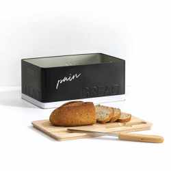 Cutie paine 5Five Color Edition cu capac din lemn, include cutit, 33x21x15 cm, negru