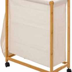 Cos rufe 5Five Bambou pe roti, cadru bambus, 52 litri, 55x28x80 cm, bej