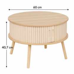 Masuta cafea rotunda Atmosphera Nysos cu usi glisante si raft, 60x40 cm, crem natur