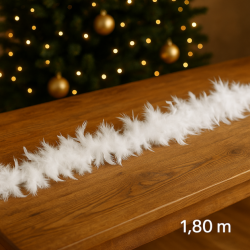 Ghirlanda pentru decor sau bradul de Craciun, model puf si pene, 180cm, alb
