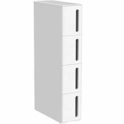 SONGMICS Etajera ingusta cu roti, pentru baie sau bucatarie, cu 4 sertare, 45x17x84 cm, alb
