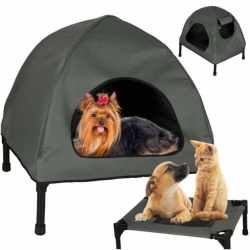 Casuta cu pat pentru caini si pisici, cu acoperis detasabil si baza ventilata, 54x44x60 cm, negru