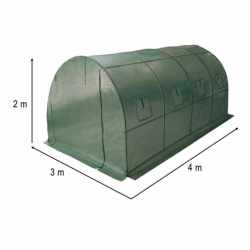 Sera gradina 400x300x200 cm, 8 ferestre cu plasa, usa cu fermoar, folie armata PE 130g/m², verde