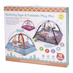 Tarc de joaca pentru bebelusi, 76x76x50 cm, roz – cu jucarii, mingi si arcade interactive