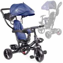 Tricicleta 3in1 105x52x94 cm, cu sezut rotativ 360°, roti fara aer, copertina reglabila, bleumarin