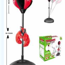 Set sac de box pentru copii, cu baza stabila, reglabila 90–124 cm, manusi si pompa incluse, negru-rosu