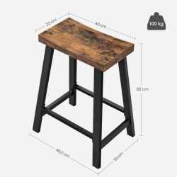 VASAGLE Set 2 scaune bar cu sezut curbat, cadru metalic, 46x33x60 cm, maro rustic