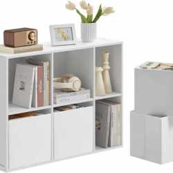 SONGMICS Etajera 6 compartimente, 4 sertare textile, PAL si MDF, 27x83x92 cm, alb