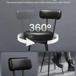 VASAGLE set 2 scaune de bar rotative 360°, cu spatar, inaltime 101 cm, piele sintetica, cadru otel, stil modern, negru
