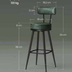 VASAGLE set 2 scaune de bar rotative 360°, cu spatar, inaltime 101 cm, piele sintetica, cadru otel, stil modern, verde