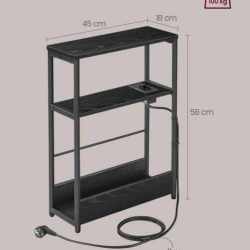 VASAGLE Masuta ingusta cu priza si porturi de incarcare USB, 3 rafturi, 45x18x58 cm, negru