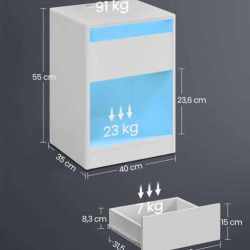 VASAGLE noptiera cu iluminare LED reglabila, 35x40x55 cm, 2 sertare, raft deschis, MDF si PAL, alb