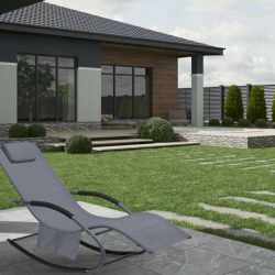 Leagan tip sezlong pentru gradina 148x63x87 cm, structura otel, textilen, design ergonomic, gri inchis
