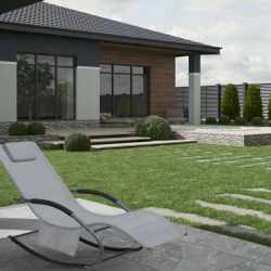 Leagan tip sezlong pentru gradina 148x63x87 cm, structura otel, textilen, design ergonomic, gri deschis