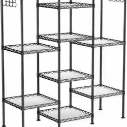 SONGMICS Raft metalic 30x30x124 cm, 5 niveluri, rafturi ajustabile si carlige incluse, structura otel si plastic, negru