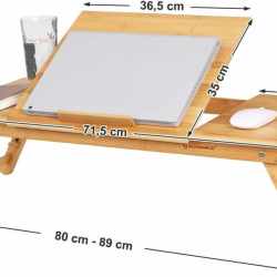 SONGMICS Masa pliabila laptop, din bambus, cu ventilatie si picioare ajustabile, 72x35x29 cm, natur