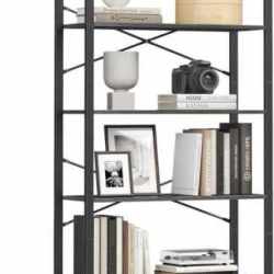 VASAGLE Biblioteca 6 rafturi, cadru metalic si polite PAL, stil industrial, 80x30x186 cm, negru