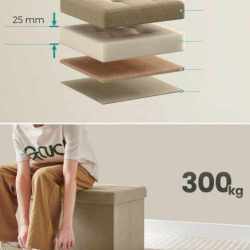 SONGMICS Bancuta pliabila cu spatiu de depozitare, 89 litri, textil tip in si MDF, 76x38x38 cm, maro