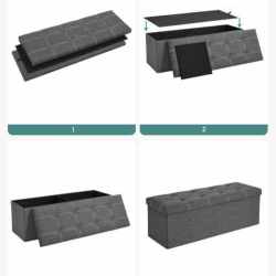 SONGMICS Bancheta pliabila cu spatiu de depozitare 110x38x38 cm, MDF si material textil, capacitate 300 kg, gri inchis