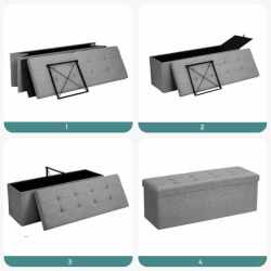 SONGMICS Bancuta pliabila cu capac si spatiu de depozitare, 120 litri, textil tip in, 110x38x38 cm, gri