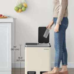 SONGMICS Cos de gunoi dublu 41x32x47 cm, 2x15L, pedale separate, capac soft-close si galeata detasabila, bej si negru