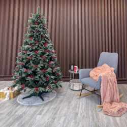 Brad artificial Sersimo, Miahelene Elite, verde nins cu merisoare, mix 2D+3D, 220 cm