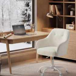 SONGMICS Scaun birou rotativ, reglabil pe inaltime, material sherpa si PU, cadru otel, 64x64x78-88cm, bej