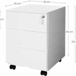 SONGMICS Dulap mobil rollbox pentru birouri, 3 sertare pentru documente, corp pre-asamblat, 45x39x54 cm, alb
