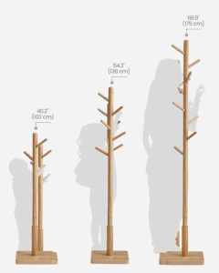 VASAGLE Cuier tip copac din lemn masiv, cu 8 carlige si baza patrata, 30x30x176 cm, bej natural