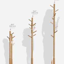 VASAGLE Cuier tip copac din lemn masiv, cu 8 carlige si baza patrata, 30x30x176 cm, bej natural