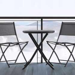 Set mobilier balcon pliabil cu masa sticla si 2 scaune, structura metalica, 60x70 cm, negru