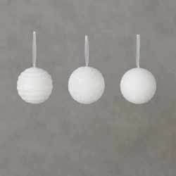 Set 12 globuri Craciun cu sclipici, 3 modele diferite, polistiren, diametru 8 cm, alb