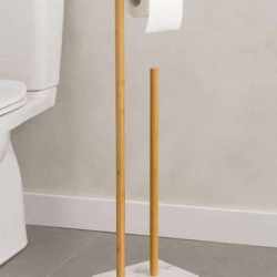 Suport hartie igienica 5Five Lea cu spatiu depozitare, bambus, 22x18x78 cm, alb si maro