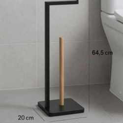 Suport hartie igienica 5Five Natureo, metal si bambus, 20x20x65 cm, negru