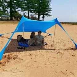 Pavilion turistic de plaja tip cort, cu structura metalica, 210x200x150 cm, albastru