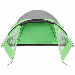 Cort camping 4 persoane cu antreu, protectie UV, impermeabil 3000 mm, 330x250x105 cm, gri