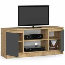 Comoda TV cu 2 usi si o polita, PAL laminat 16 mm, 120x40x55 cm, stejar artisan si gri
