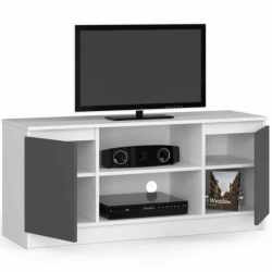 Comoda TV cu 2 usi si o polita, PAL laminat 16 mm, 120x40x55 cm, alb si gri