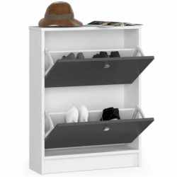 Dulap pantofi cu 2 usi rabatabile, PAL laminat 16 mm, 60x20x80 cm, alb si gri