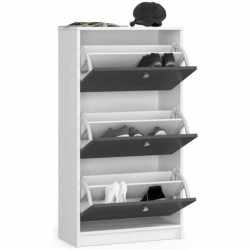Dulap pantofi cu 3 usi rabatabile, PAL laminat 16 mm, 60x29x113 cm, alb si gri